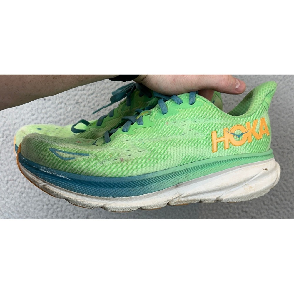 Hoka One One Clifton 9 Mens 10 Running Shoes Green Zest Teal Athletic Sneakers